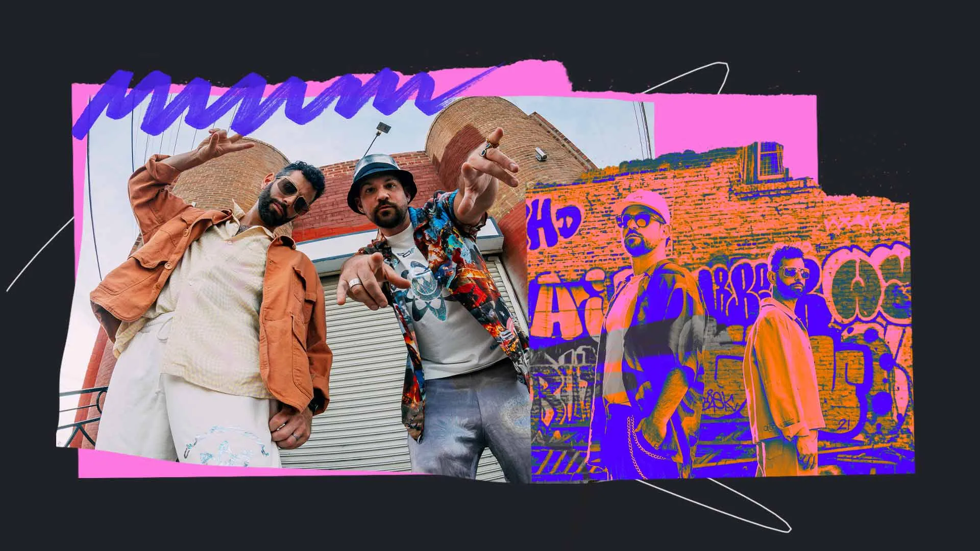 Soul Clap duo posing together against colorful graffiti backdrops