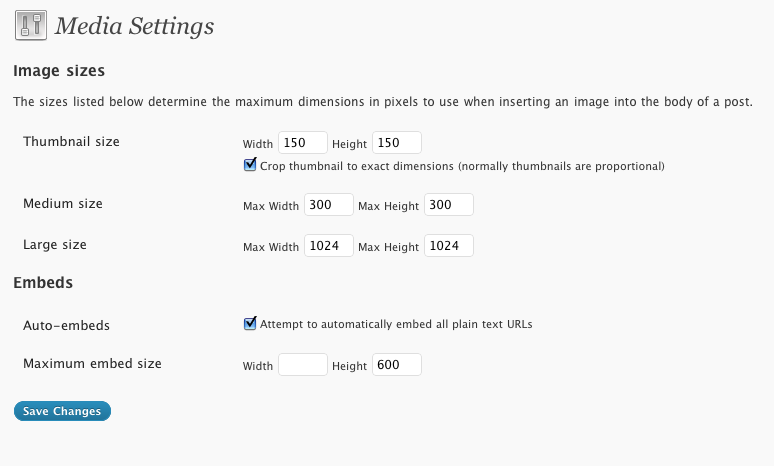 WordPress Media Settings WordPress Media Settings