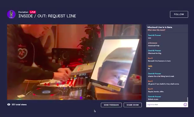A live stream set up on Mixcloud Live