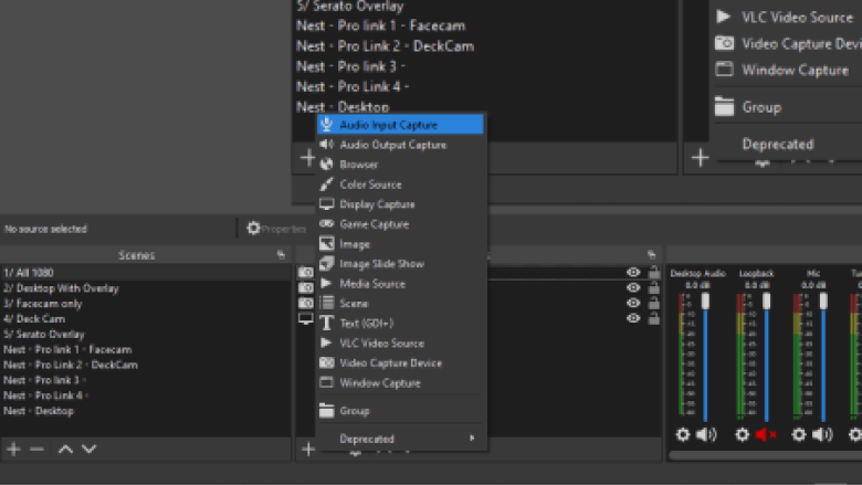 OBS' Sources box