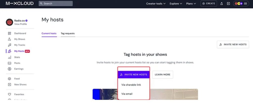 Mixcloud's Host Tagging feature is now integrated by Radio.co