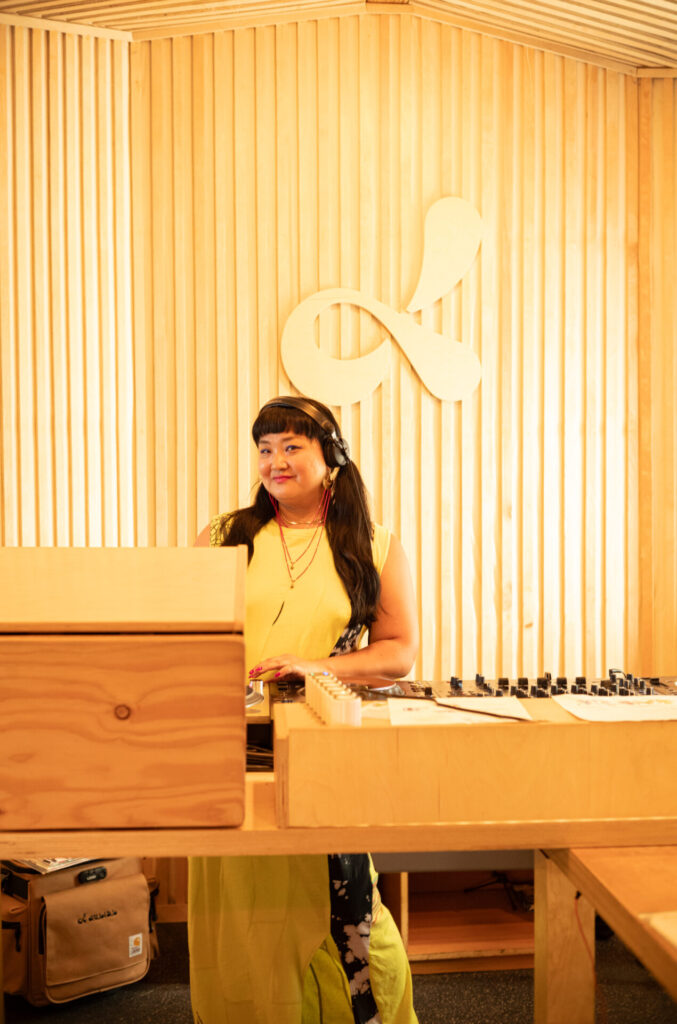 T-Kay spinning at dublab's recording studio. Photo credit: Saon Kashem